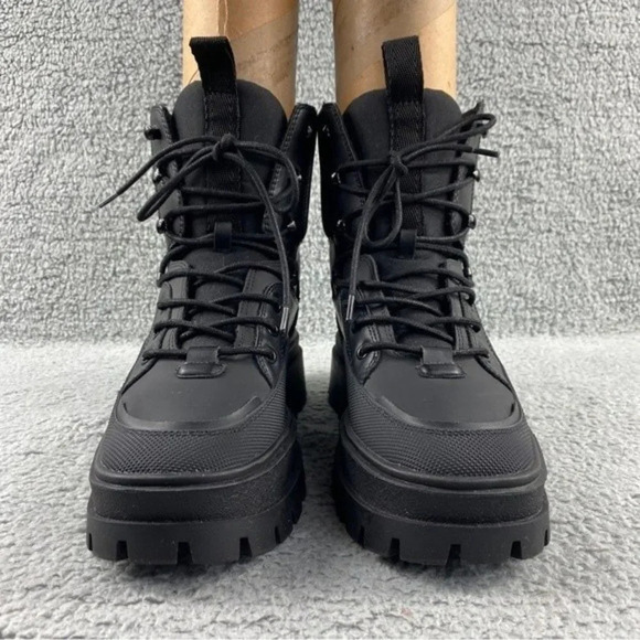 ZARA CHUNKY Ankle Womens‎ 9 Boots Black Combat Shoes Lace Up Platform Wedge - Picture 3 of 16